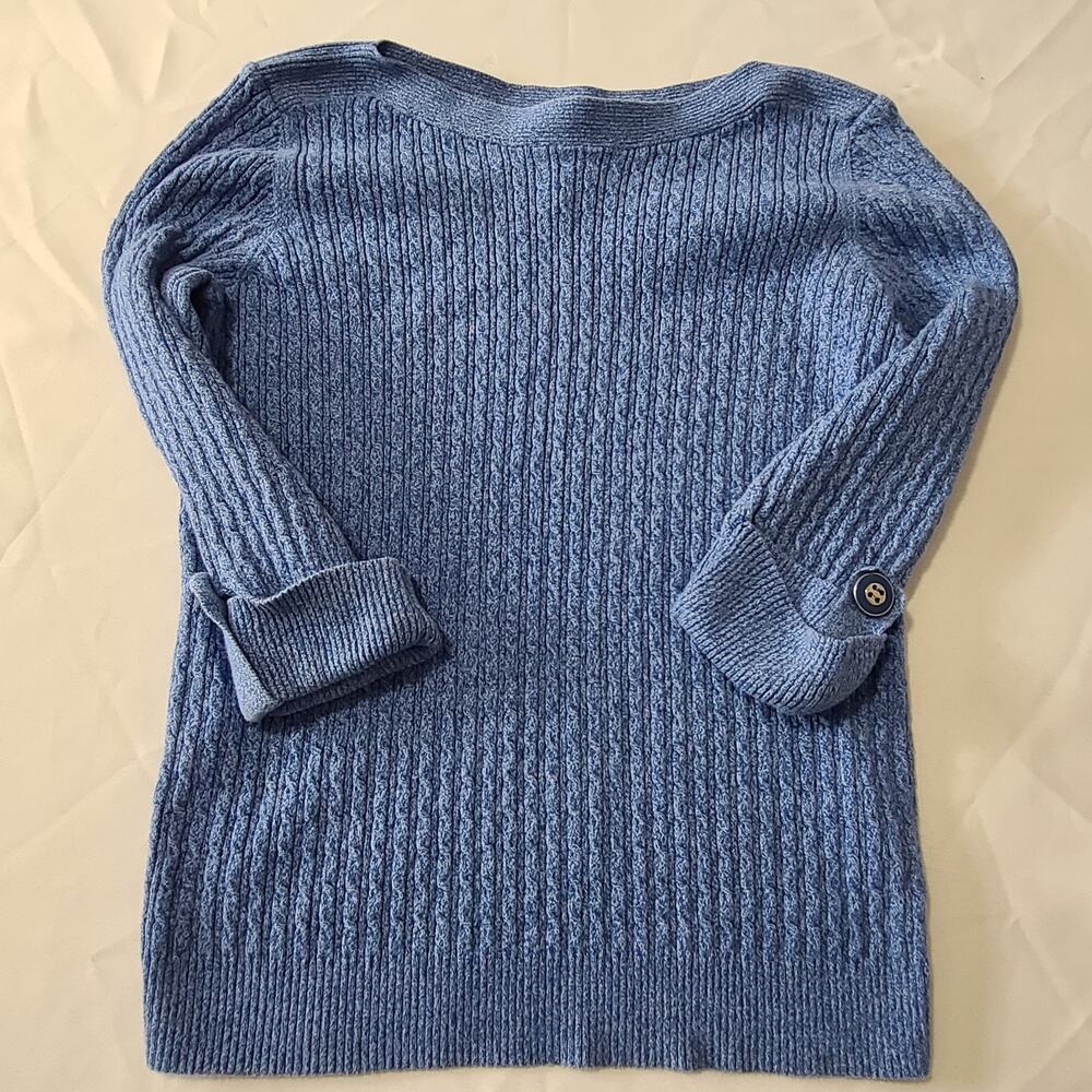 Womens Karen Scott Blue Cotton Knit Sweater Medium 3/4 Sleeve Classic - Picture 3 of 8